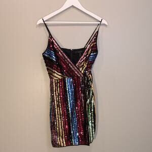 BCBGMaxAzria Wrap Dress Rainbow Sequin Concert Festival Pride Style - Size 6